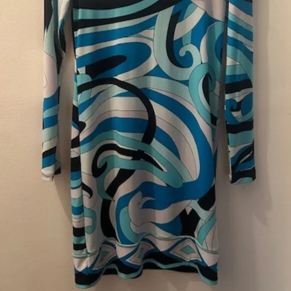 Michael Kors Abstract Geometric Retro Print Shades of Blue Stretch MiniDress NWT - Picture 10 of 16